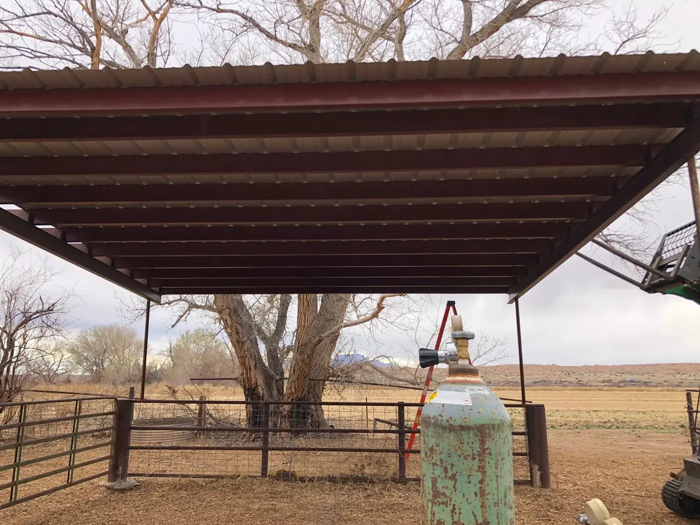 Underside of a steel shade structure