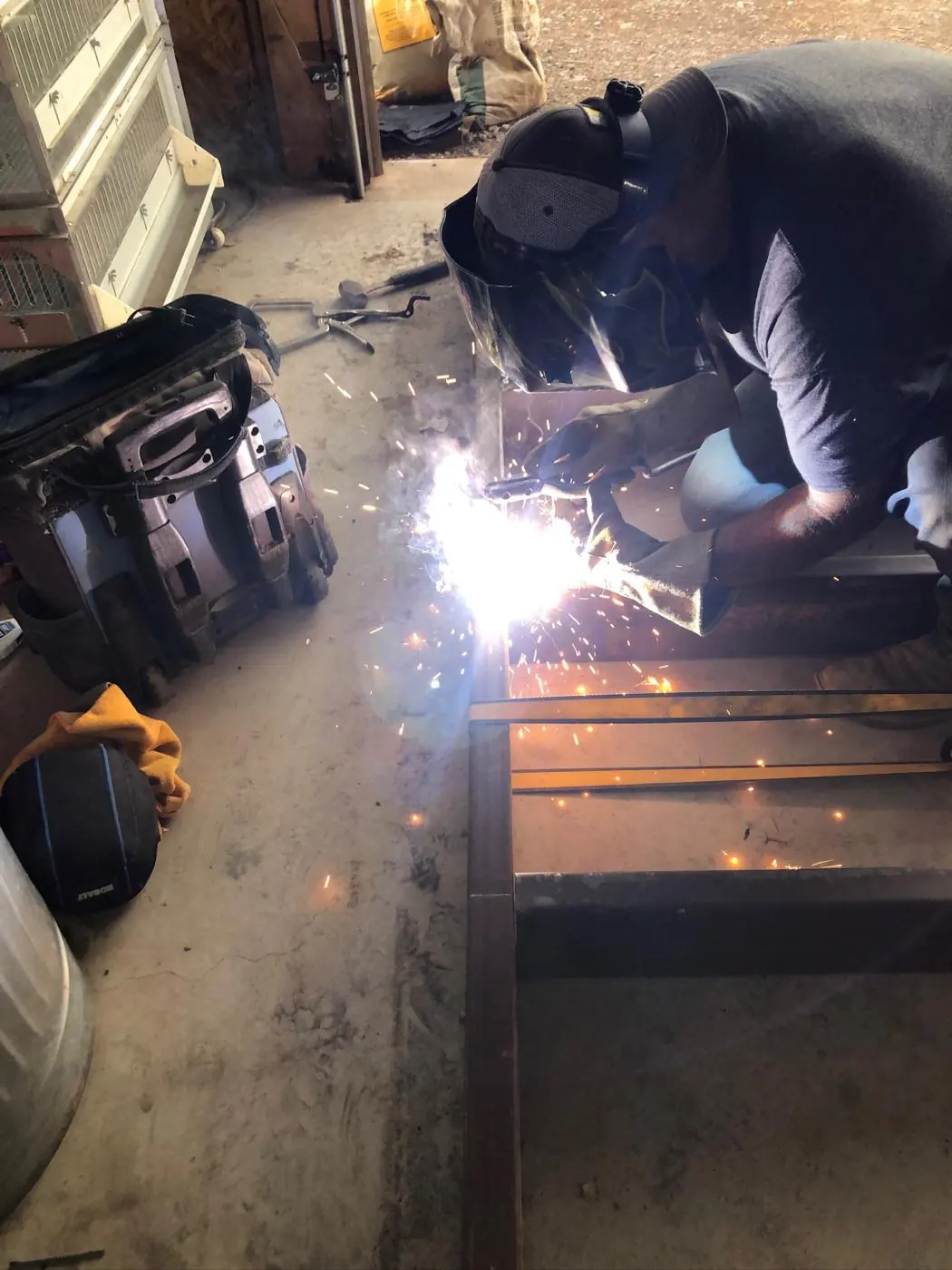 Welding a frame in the shop